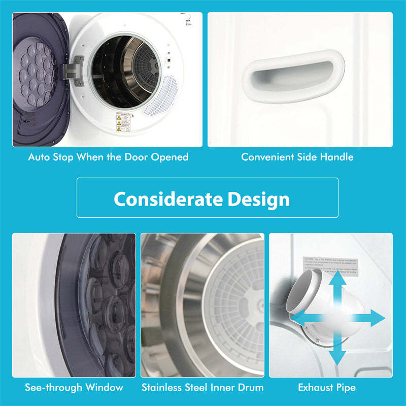 Portable Electric Clothes Dryer, 1500W Compact Laundry Dryer with 5 Drying Modes, Stainless Steel Drum, 13.2 lbs Capacity for Apartment, Dorm, RV