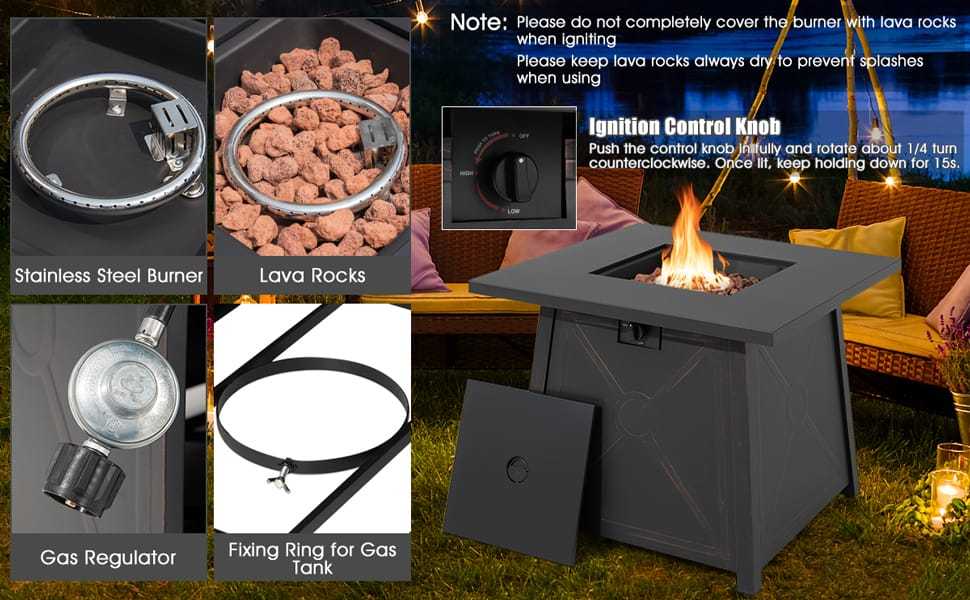 30" Square Propane Fire Pit Table 50,000 BTU Outdoor Gas Fire Pit Table with Waterproof PVC Cover, Lava Rocks, CSA Certification, Steel Frame
