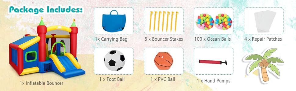 Inflatable Bounce House 7-in-1 Kids Slide Jumping Castle Bouncy House with Football Playing 100 Ocean Balls