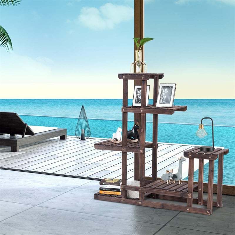 6 Tier Wood Plant Stand Flower Pot Holder Bonsai Display Stand Multiple Tier Organizer Storage Shelf for Home Patio Balcony Garden