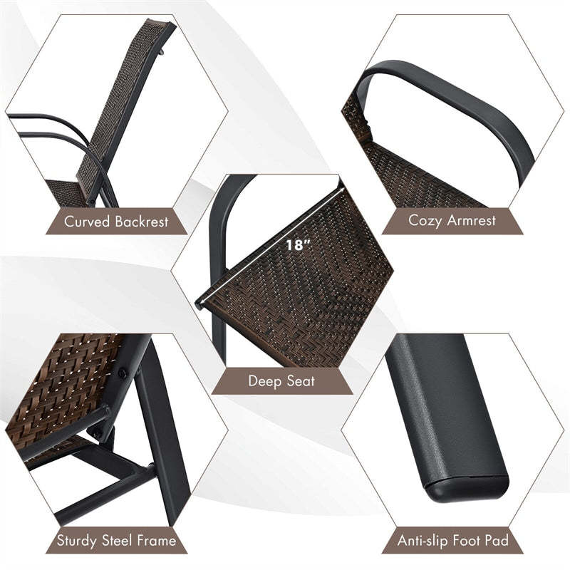 Outdoor Stackable Chairs Set of 6 PE Wicker Patio Dining Chairs with Armrest Sturdy Steel Frame & for Garden Yard Deck Lawn