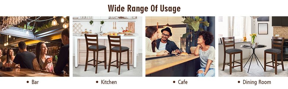 Rubber Wood Upholstered Counter Height Bar Stools Set of 2 with Backrests