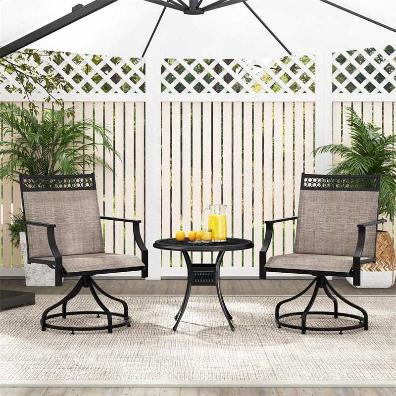 Patio Swivel Dining Chairs Set of 2 with Quick-Drying Fabric & Metal Frame, 360° Rotating Outdoor Chairs with Armrests for Backyard, Deck Garden