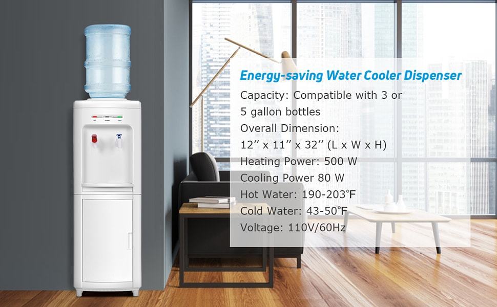 Top Loading Water Cooler Dispenser 3-5 Gallon Bottle Hot & Cold Water Cooler with Child Safety Lock for Home Office School