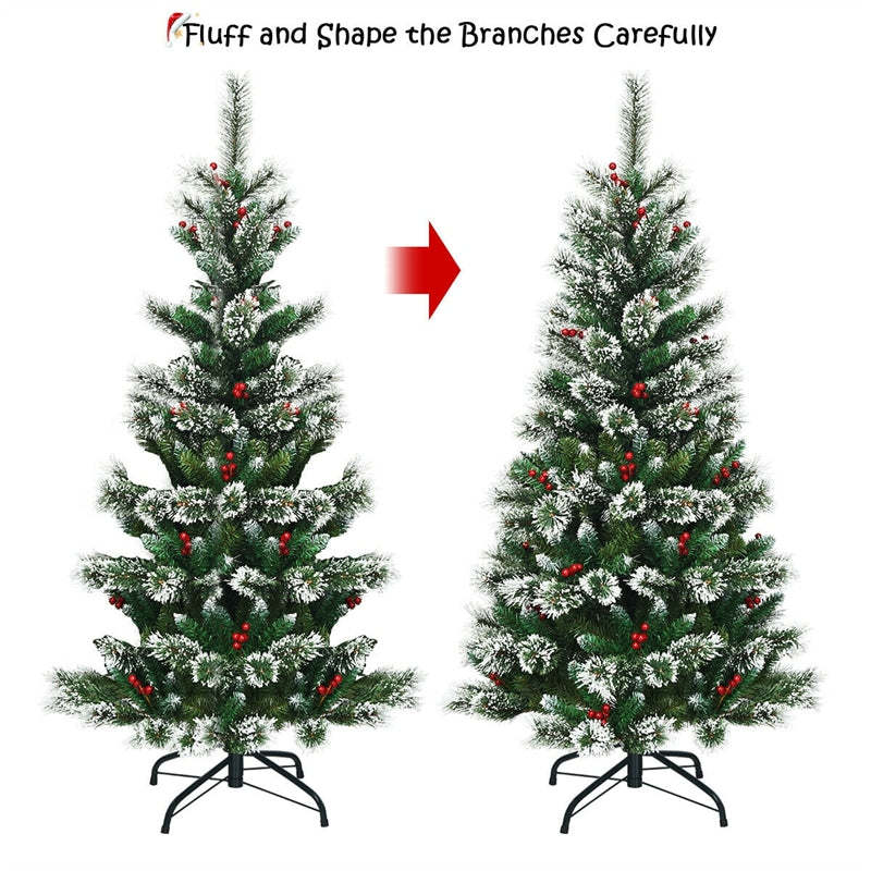 5ft Snow Flocked Pencil Artificial Christmas Tree with Red Berries