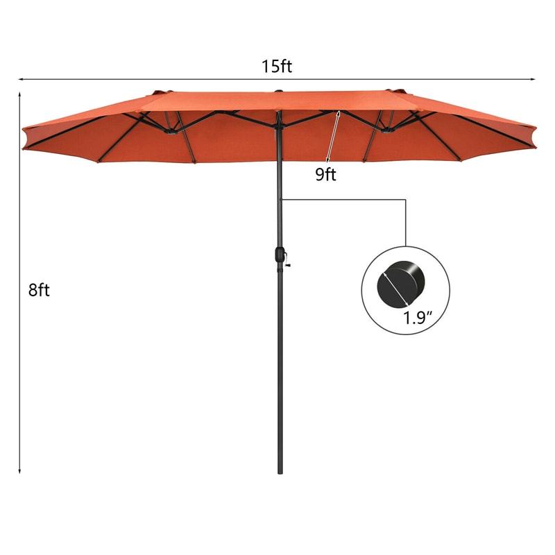 15FT Double-Sided Patio Umbrella with Crank & Air Vents, 12-Rib Steel Market Outdoor Umbrella for Poolside, Garden, Backyard