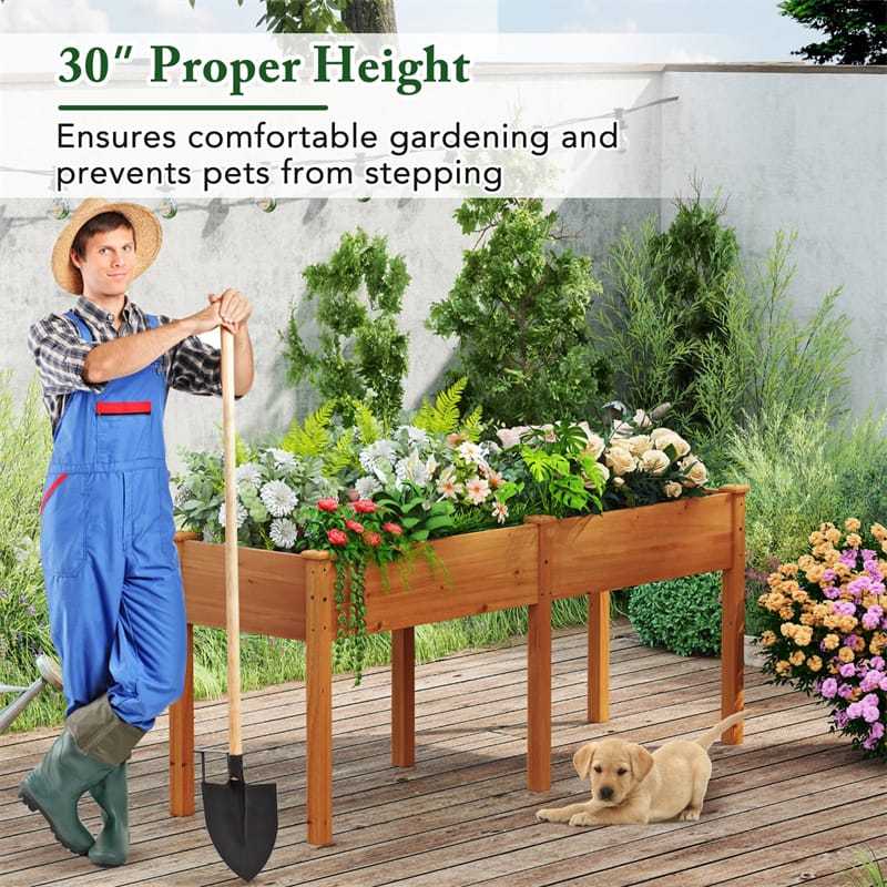 Wood Raised Garden Bed with Legs, Divider Panel & Drainage Holes, 73"x23"x30" Elevated Planter Box for Vegetables, Fruits, Flowers, Herbs