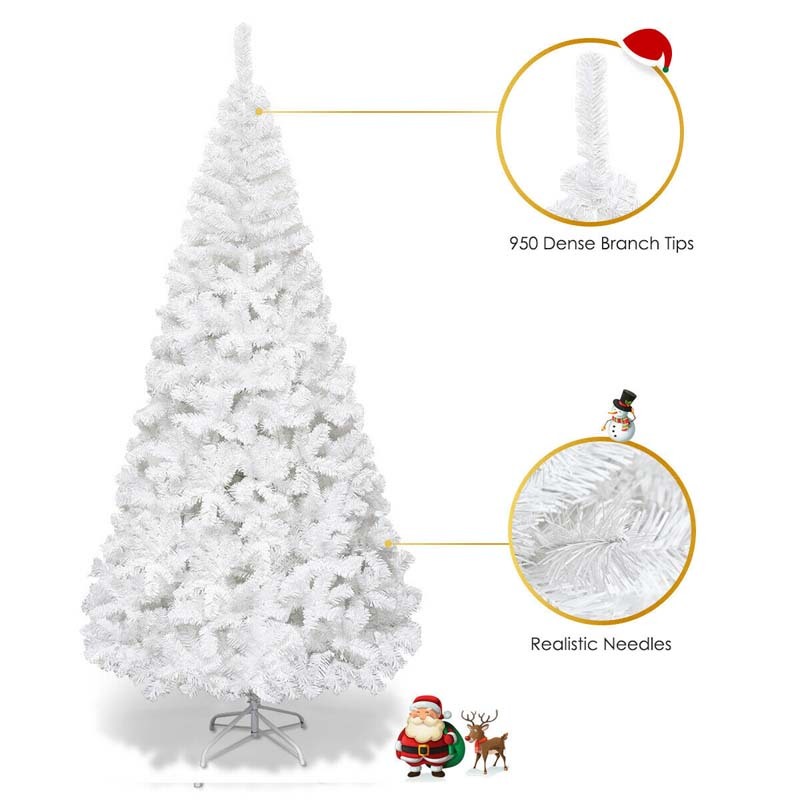 7FT White Artificial PVC Hinged Pine Snow-flocked Christmas Tree with Metal Stand
