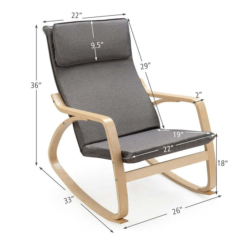 Modern Bentwood Rocking Chair with Removable Upholstered Cushion, Ergonomic Leisure Accent Rocker for Living Room, Bedroom & Nursery