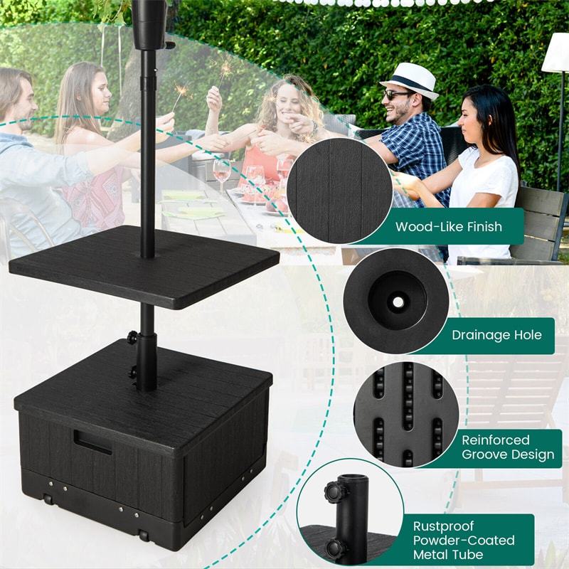 175lbs Fillable Patio Umbrella Base Adjustable Umbrella Table Tray with Wheels & Weight Bag
