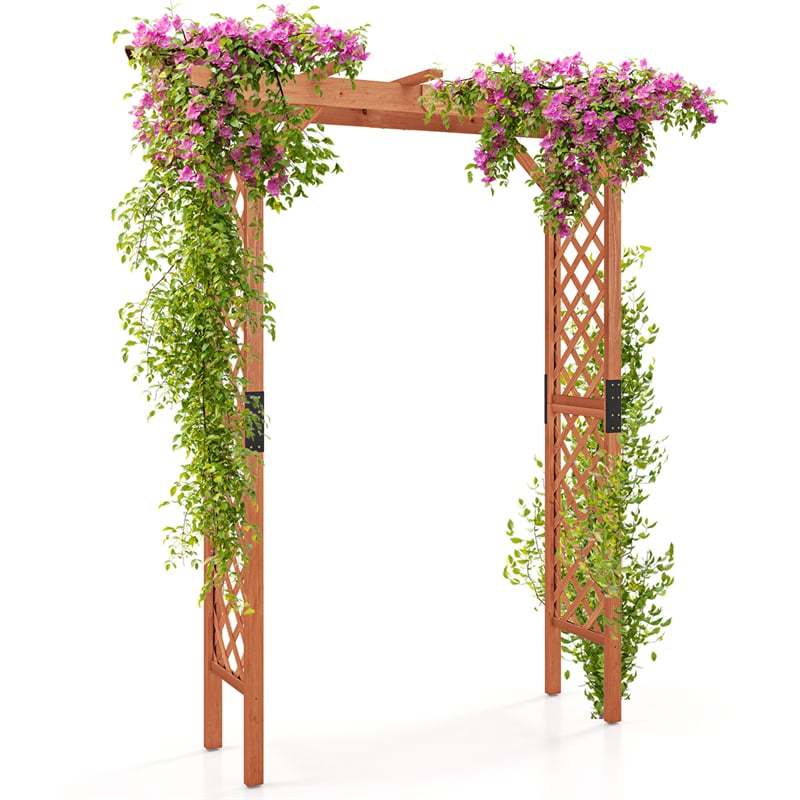 7ft Wood Garden Arbor, Outdoor Wedding Arch for Lawn Patio Bridal Party Decoration, Garden Trellis Pergola for Climbing Plant Rose Vines