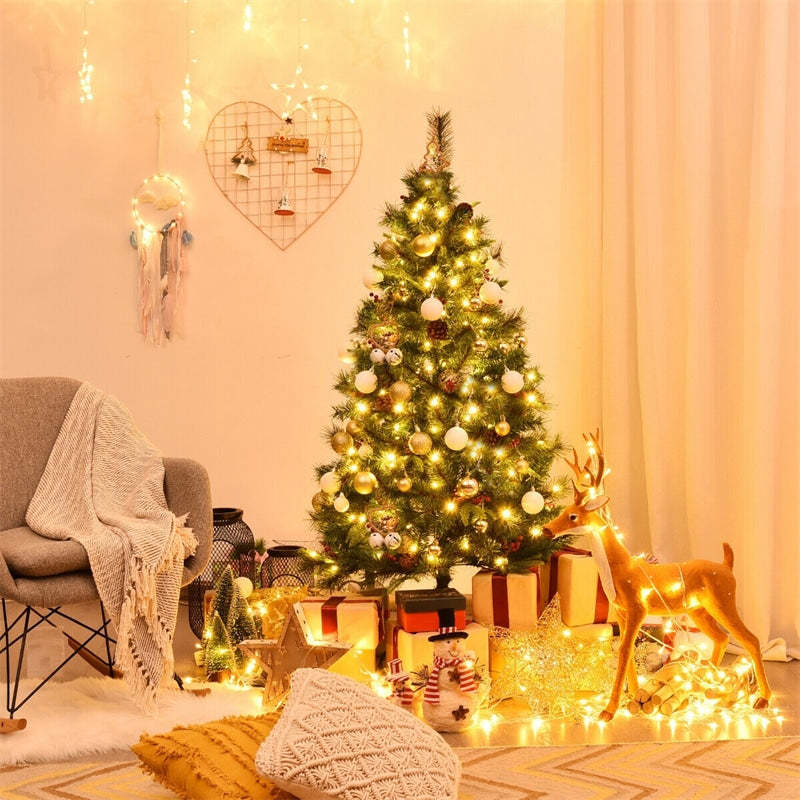 5FT Pre-lit Artificial Hinged Christmas Tree with 150 LED Lights Metal Stand