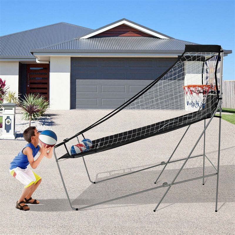Folding Basketball Arcade Game, Dual Shot Basketball Hoop with 8 Game Modes, 4 Balls, LCD Scoreboard, Air Pump, Indoor Game for Kids & Adults