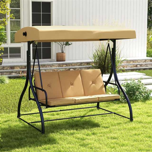 2-in-1 Convertible Patio Swing with Adjustable Canopy & Removable Cushions, Steel Frame 3-Person Outdoor Swing Bed for Deck/Backyard/Garden