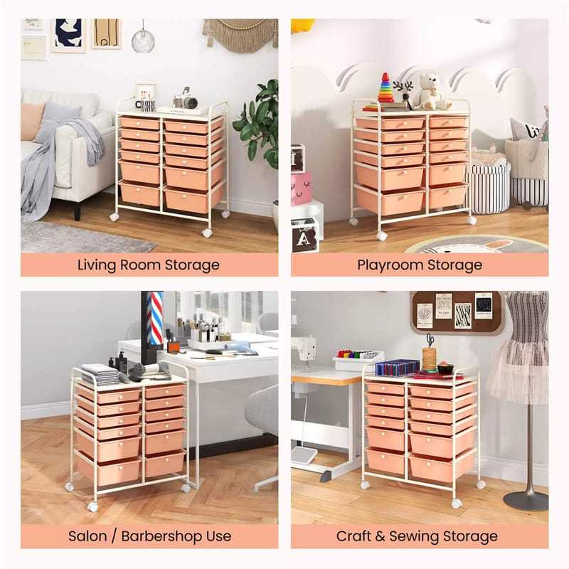 12-Drawer Rolling Storage Cart, Multipurpose Organizer Cart with Lockable Casters, Mobile Utility Cart for School Office Beauty Salon