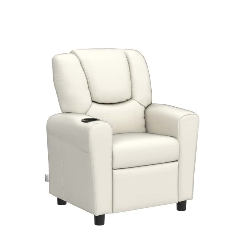 Kids Recliner Chair with Cup Holder, Armrests & Retractable Footrest, Children PU Leather Sofa Armchair, Ergonomic Toddler Room Furniture