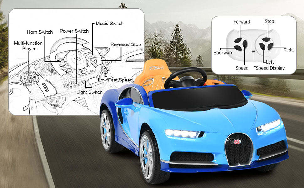 12V Licensed Bugatti Chiron Kids Electric Ride on Car with 2.4G Remote Control