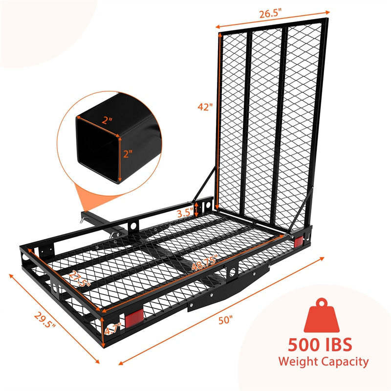 Folding Hitch Cargo Carrier with Ramp & Tie-Down Straps, 500LBS Capacity Heavy Duty Mobility Scooter & Wheelchair Carrier for Car, SUV, Truck, RV
