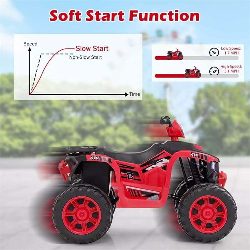 24V Kids Ride On ATV, Battery Powered Electric 4-Wheeler Quad Car with Wireless Connection & LED Lights for Boys/Girls Ages 3-8
