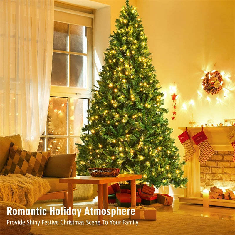9ft Pre-Lit Hinged Artificial Christmas Tree with 2264 PVC Branch Tips 850 LED Lights
