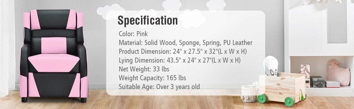 Kids/Youth Adjustable Gaming Recliner Chair Racing Style Game Sofa PU Leather Lounge Chair with Headrest and Footrest