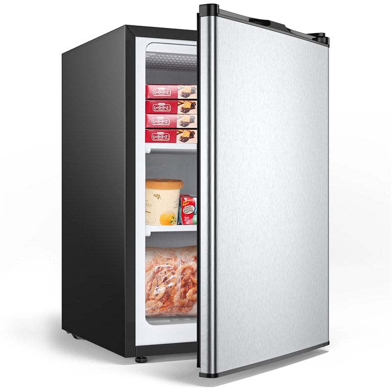 3 Cu.Ft Compact Upright Freezer, Small Freezer with Reversible Stainless Steel Door, Removable Shelves, Adjustable Thermostat for Home Office