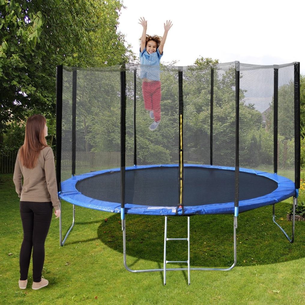 14 ft 4 Legs Combo Bounce Jump Trampoline with Spring Pad Ladder and Enclosure Net