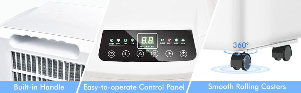 8000 BTU Portable Air Conditioner Energy-Saving 3-in-1 Air Cooler with Built-in Dehumidifier, Fan & Remote Control for Home Office