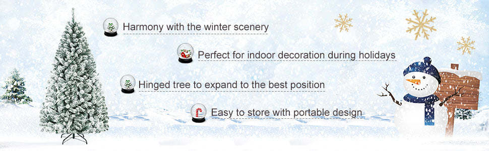 9FT Unlit Snow Flocked Wrapped Artificial Christmas Tree with 1498 PVC Branch Tips