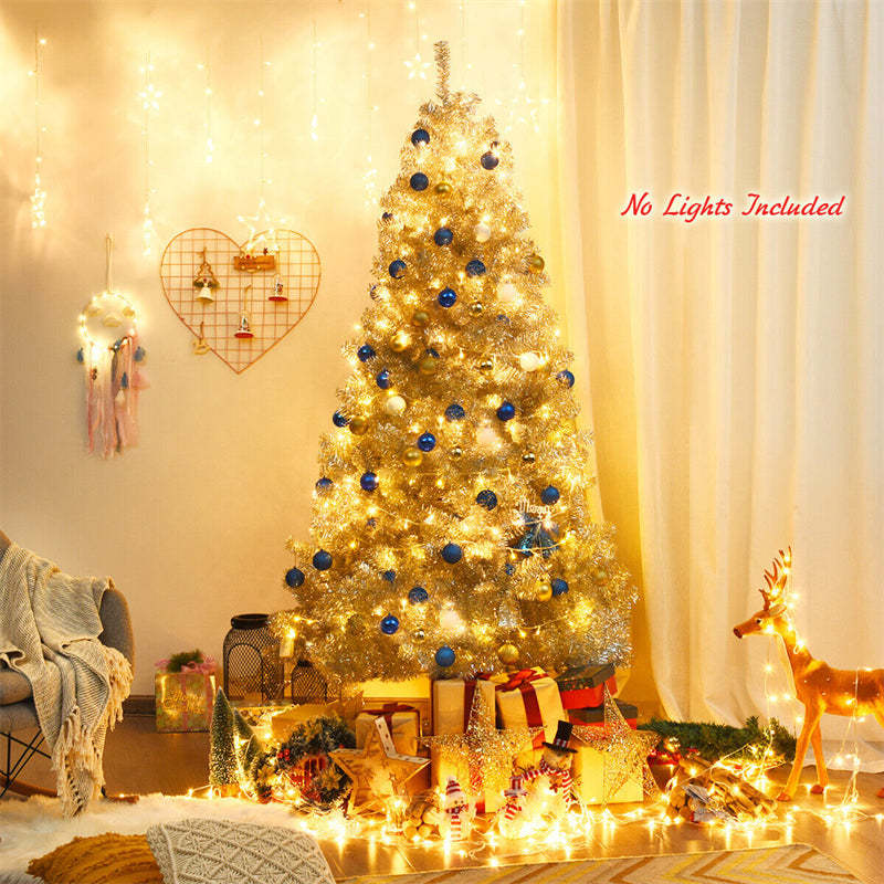 7.5FT Silver Artificial Christmas Tree Unlit Hinged Full Tree with Metal Stand, Electroplated Technology for Indoor Outdoor Holiday Decor