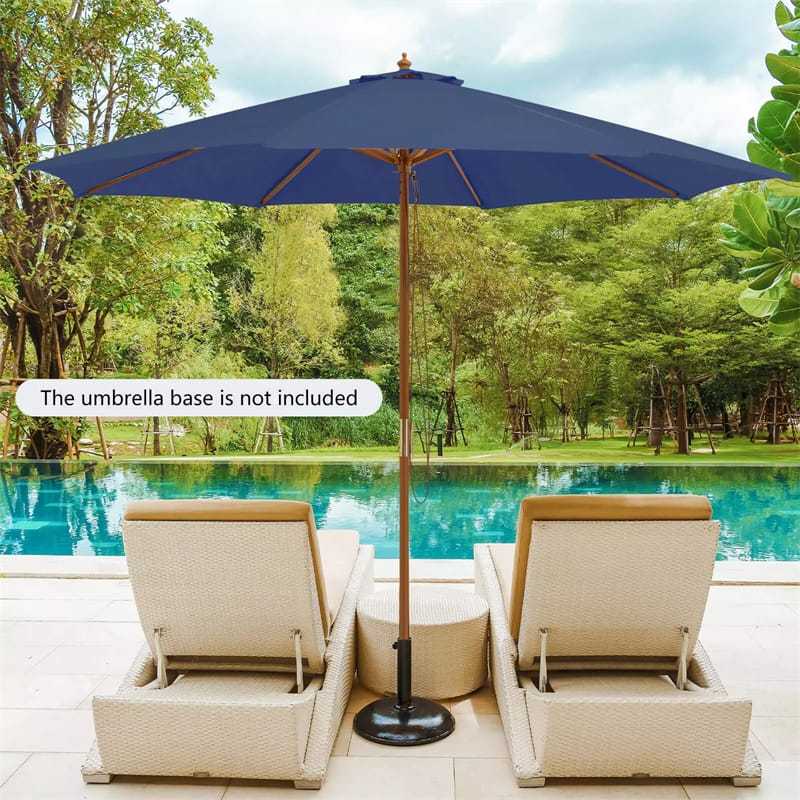 10FT Wooden Patio Umbrella with Rope Pulley Lift, 3 Height Adjustments, 8 Bamboo Ribs, Vented Roof Outdoor Table Umbrella for Poolside, Backyard