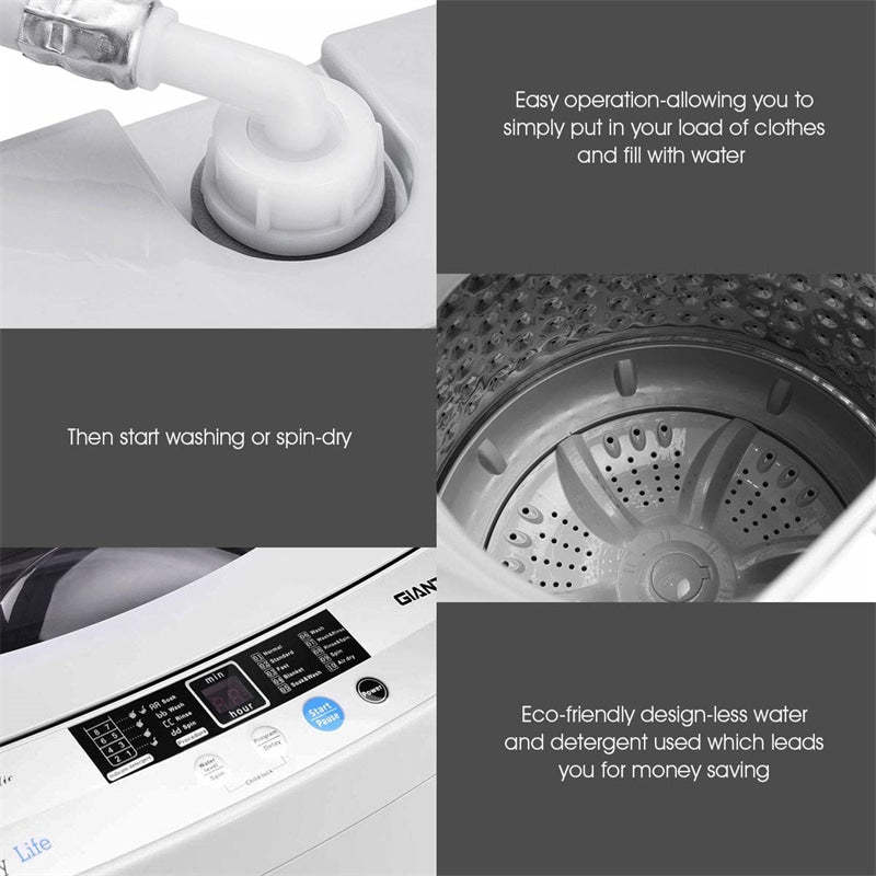 1.34 Cu.ft Portable Impeller Top-Load Washer 9.92 Lbs Capacity Full-Automatic Washing Machine with Drain Pump 8 Water Level LED Display