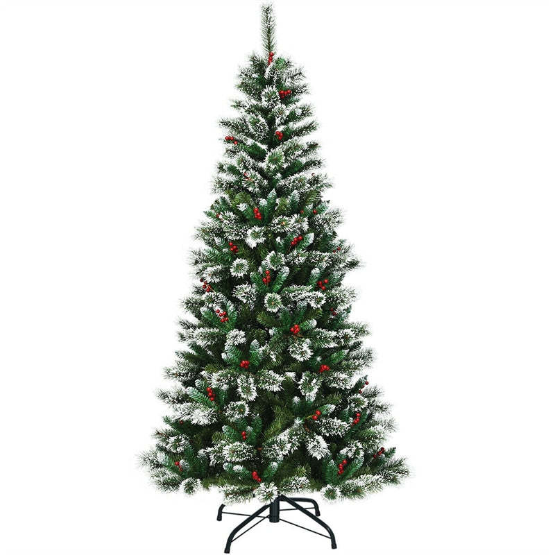 7ft Snow Flocked Higned Artificial Pencil Christmas Tree with Red Berries