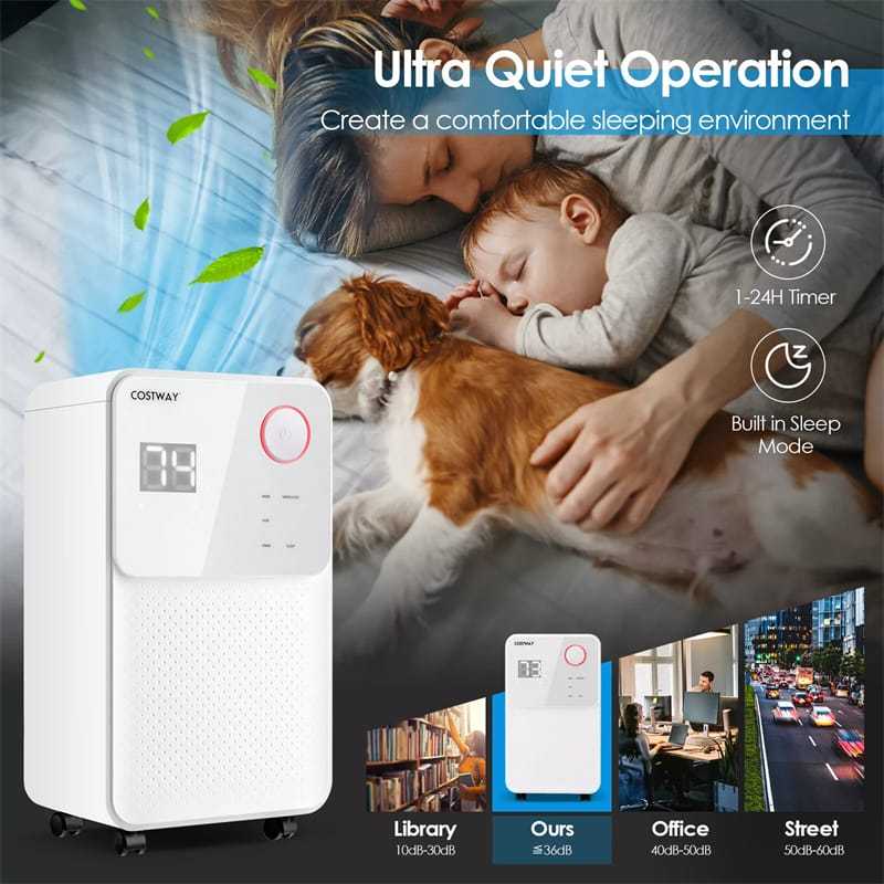 32 Pints Dehumidifier for Home & Basements, 2000 Sq. Ft Portable Dehumidifier with Drain Hose, 3-Color Digital Display, 4 Modes & 24H Timer
