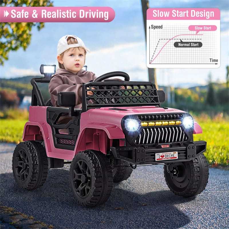 12V Kids Ride-On Truck, Electric Vehicle with Remote Control, Music & LED Lights, Battery Powered Toddler Ride-On Car for Boys & Girls 3+