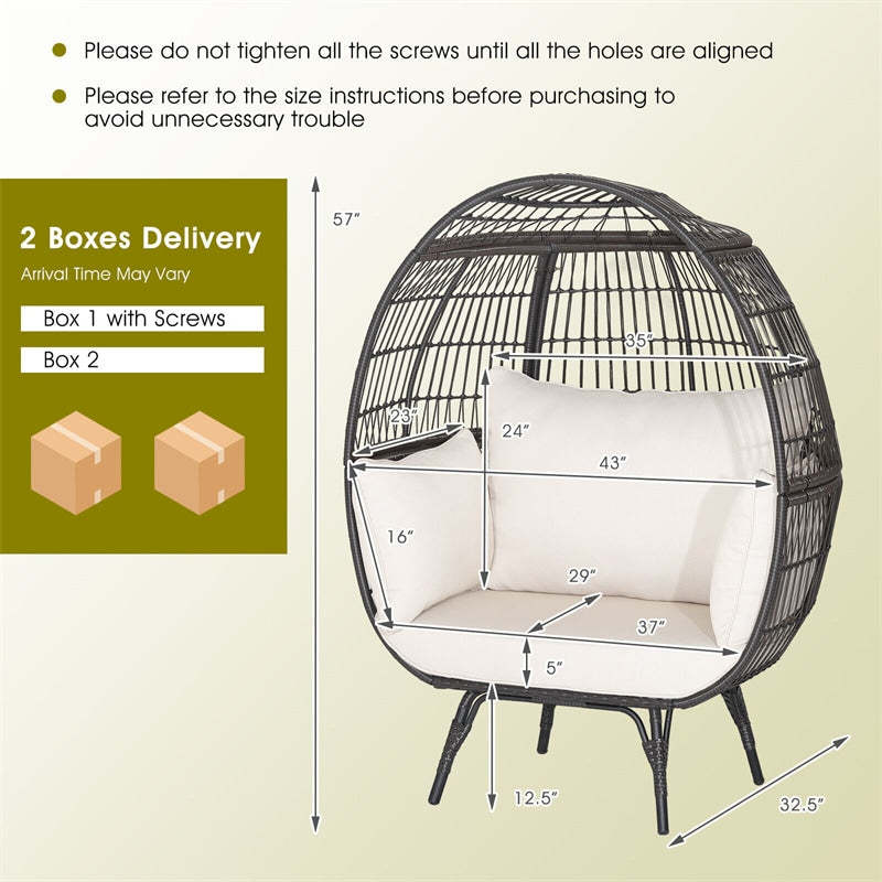 Oversized Wicker Egg Chair, Indoor/Outdoor PE Rattan Basket Lounge Chair with 4 Cushions, Steel Frame, 450LBS Capacity for Patio, Backyard
