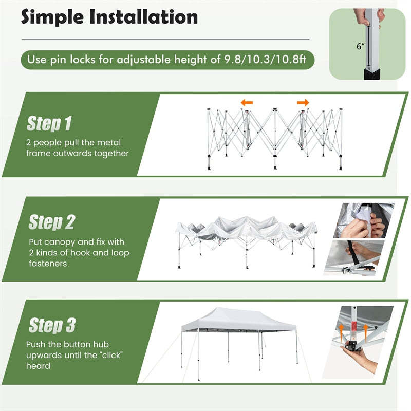 10x20FT Outdoor Pop-Up Canopy Tent UPF 50+ Instant Canopy Sun Shelter with Wheeled Carrying Bag
