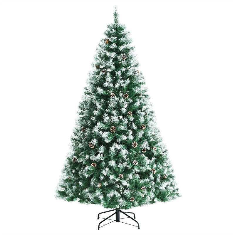 6ft Unlit Artificial Snow Flocked Christmas Tree with Pine Cones and Metal Stand
