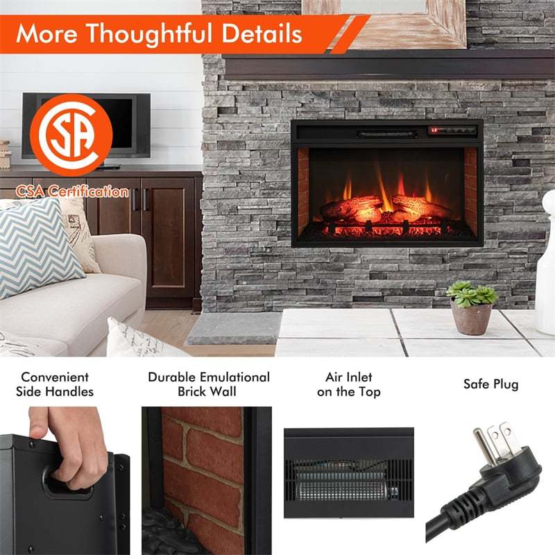 26" Infrared Quartz Electric Fireplace Insert, 1400W Recessed Freestanding Fireplace Heater with 3D Flame Effect, Remote Control & Overheat Protection