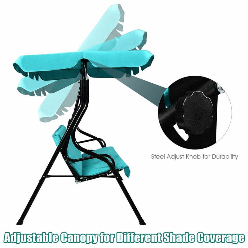 3-Seat Patio Swing with Adjustable Canopy & Removable Cushion, Powder-Coated Steel Frame Outdoor Porch Swing for Backyard, Garden, Balcony