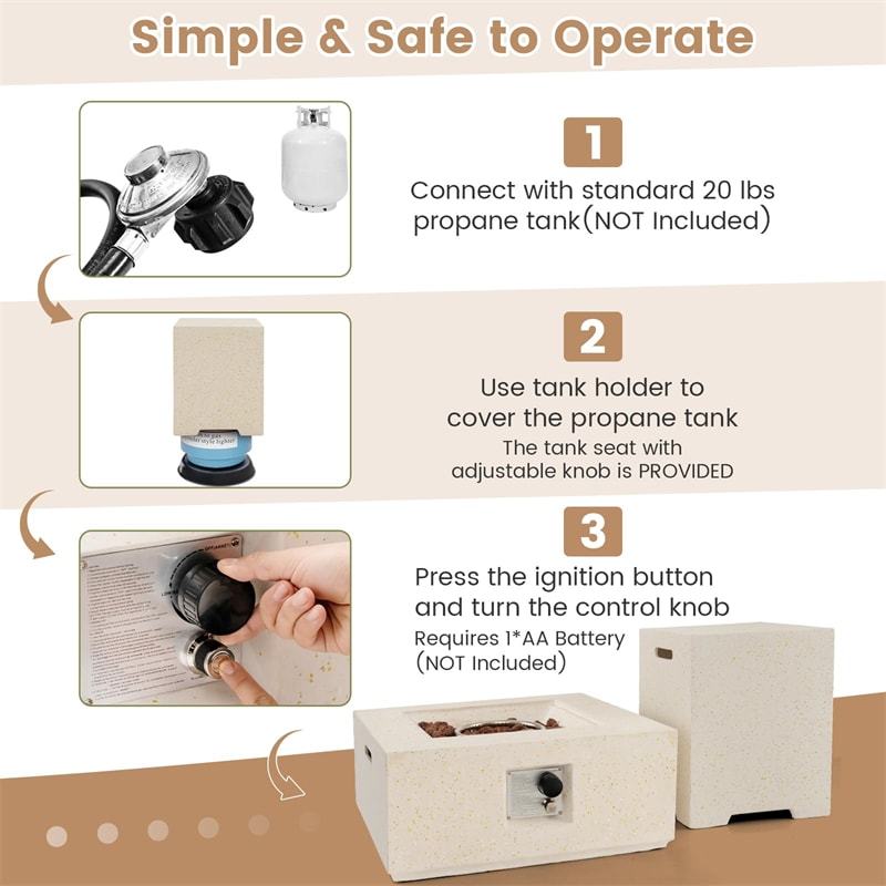 2 Piece Patio Propane Fire Pit Table Set 40,000 BTU 28" Terrazzo Gas Fire Table with 16" Hideaway Tank Holder, Protective Covers & CSA Certification