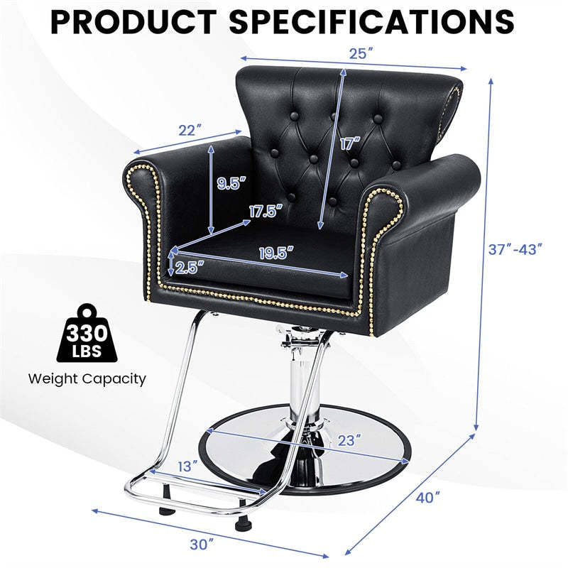 Classic Salon Styling Chair Heavy-Duty Hydraulic Barber Chair Height Adjustable Swivel Makeup Hair Salon Chair with Rivets Decoration