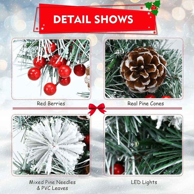 30" Pre-lit Snowflocked Artificial Christmas Wreath with 50 LED Lights