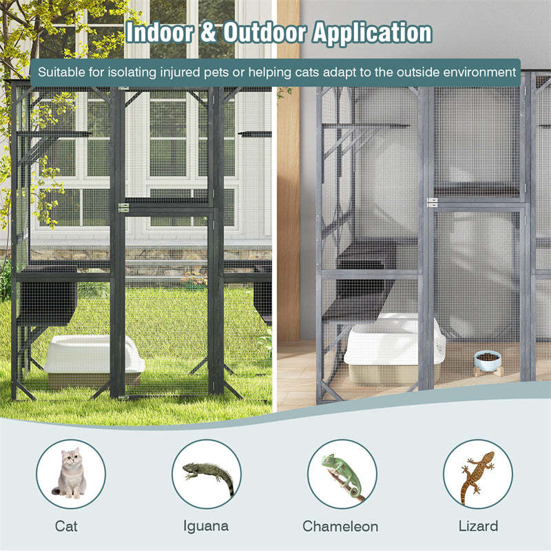 Large Catio Outdoor Cat Enclosure 71" All Weather Cat House Cat Cage Playpen with Asphalt Roof