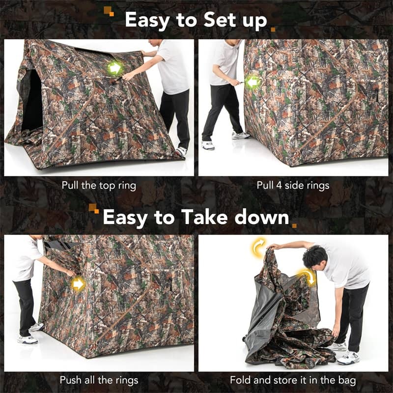 270° One-Way See-Through Hunting Blind with Silent Slide Windows, Door & Carry Bag, 3-4 Person Pop-up Camo Hunting Tent 82" Tall Deer Ground Blind