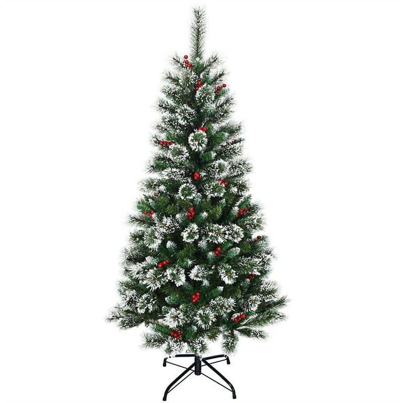 5ft Snow Flocked Pencil Artificial Christmas Tree with Red Berries