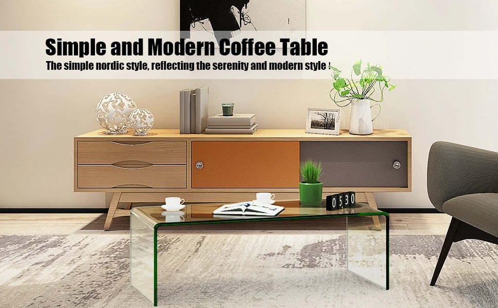 42 x 19.7" Clear Tempered Glass Coffee Table with Rounded Edges for Living Room