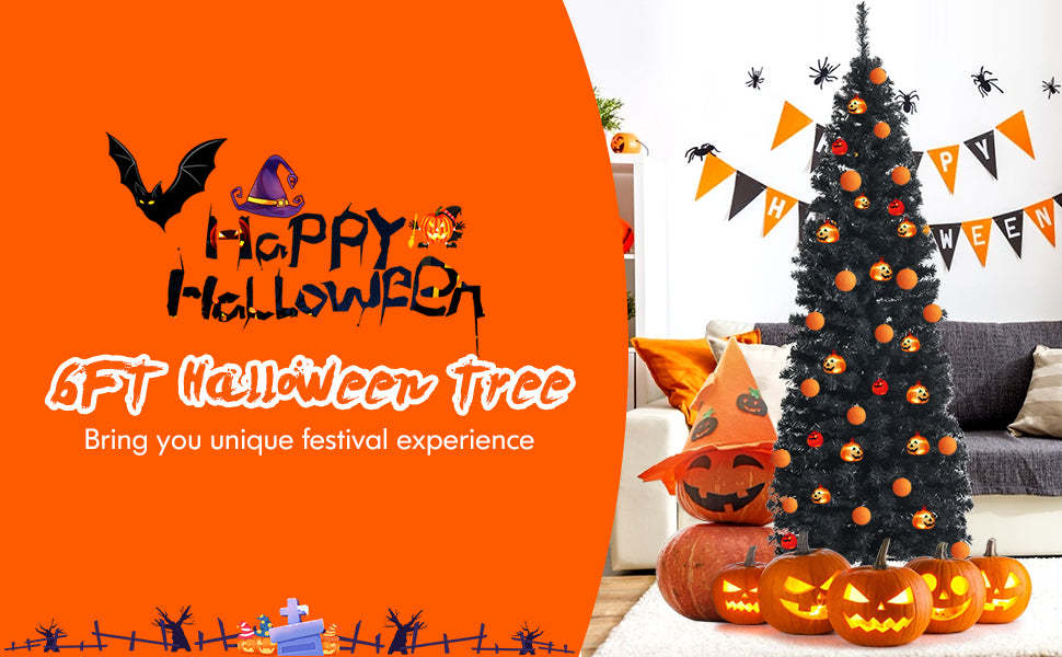 6ft Unlit Black Pencil Artificial Christmas Halloween Tree for Indoor Decor