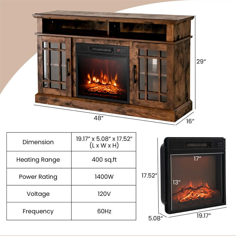 48" Fireplace TV Stand for TVs up to 50", Wood Entertainment Center TV Console with 18" Electric Fireplace, Remote Control, Adjustable Shelves