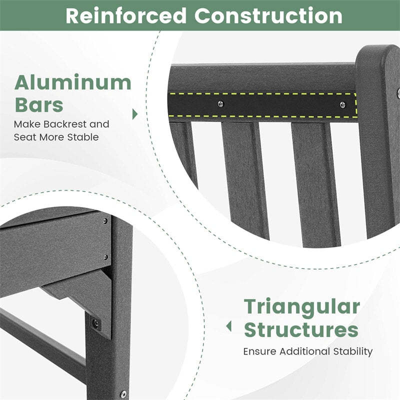 2-Person Patio Garden Bench All-Weather HDPE Outdoor Park Bench with Slatted Backrest & Armrest for Backyard Lawn